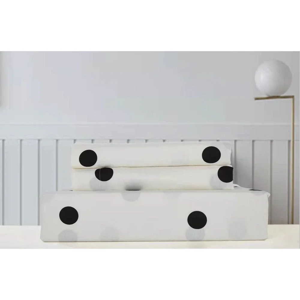 Clark Black/White Polka Dot 100% Cotton Sheet Set with‎ Pillowcase King Modern